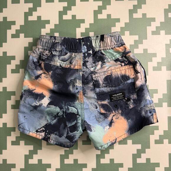 Volcom Boys Toddler Baby Swim Trunks Boardshorts 12M Teal Periwinkle Peach NWT - Picture 2 of 6